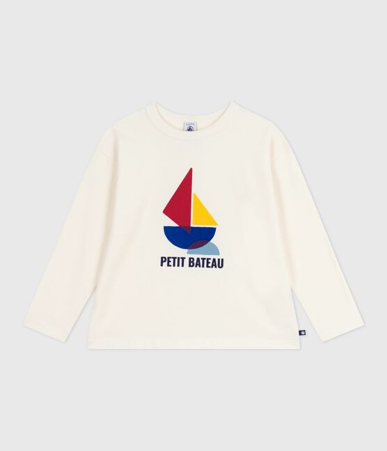 Children's long-sleeved printed cotton T-shirt MILK Ecru