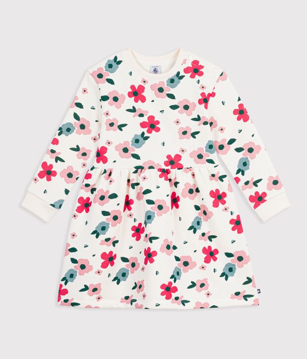 Children's sleeveless cotton dress with flowers Ecru/multicolor