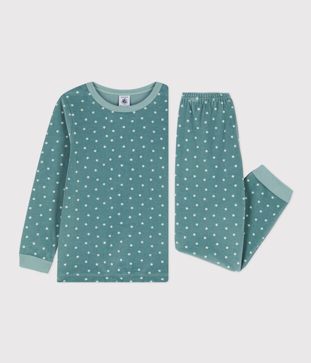 Children's Unisex Star Velour Pyjamas green/white