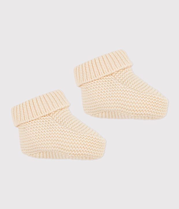 Knit cotton bootees Ecru