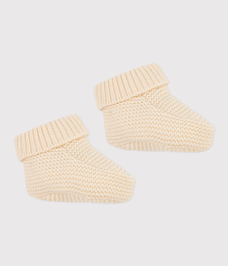 Knit cotton bootees Ecru