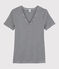 Women's Iconic V-Neck Striped Cotton T-Shirt SMOKING blue/MARSHMALLOW white