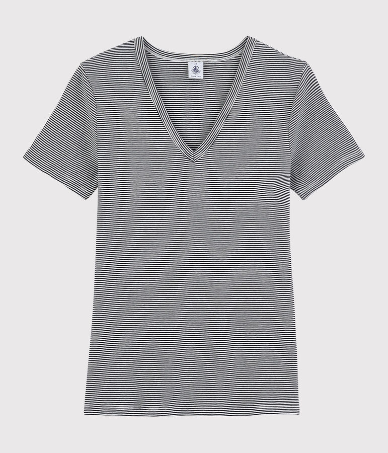Women's Iconic V-Neck Cotton T-Shirt blue/white
