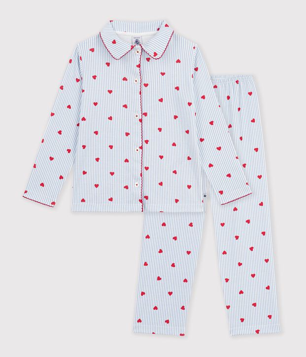 Children's buttoned heart pattern cotton pyjamas white/multicolor