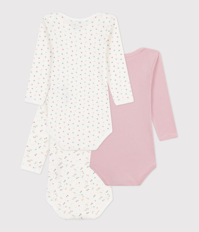 Pack of babies' long-sleeved floral-print cotton bodies multicolor