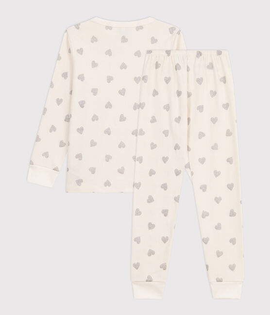 Children's silvery heart print cotton pyjamas MILK Ecru/ARGENT