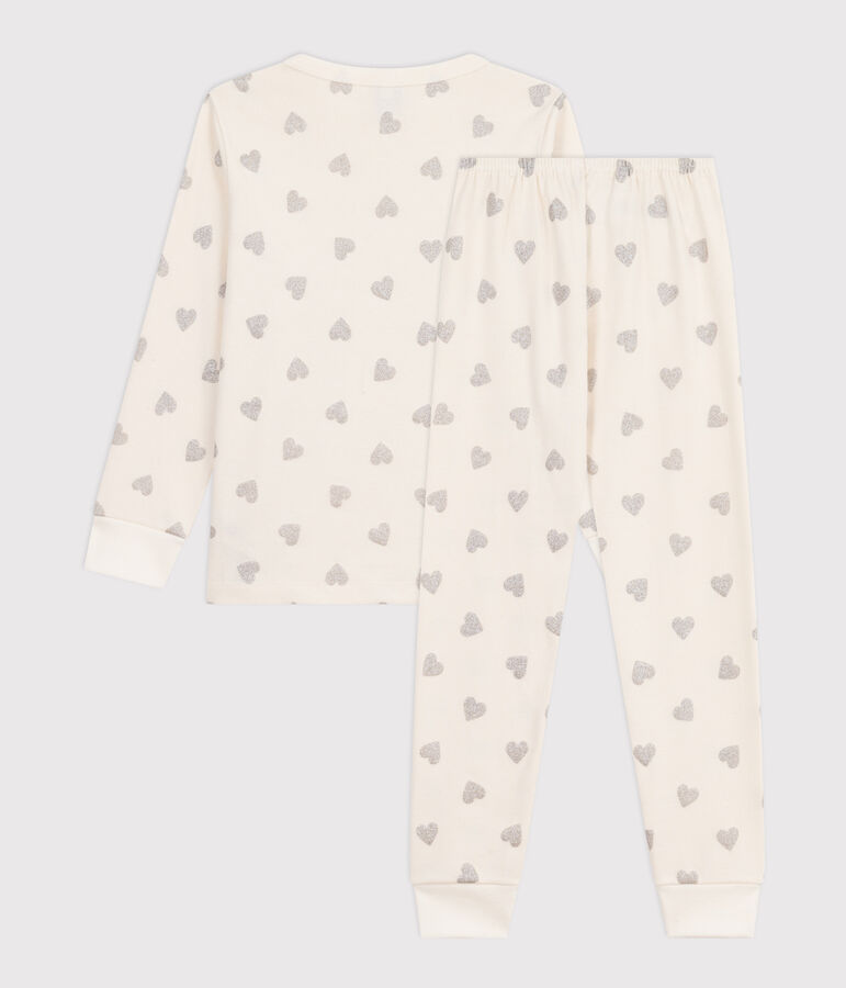 Children's silvery heart print cotton pyjamas Ecru/grey