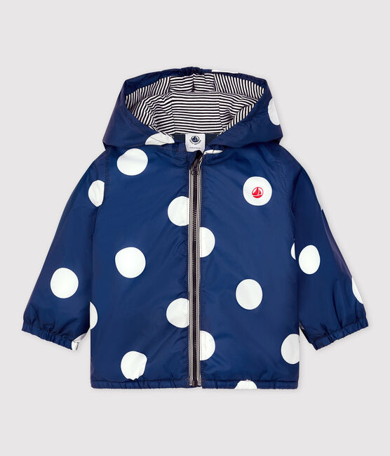 Babies' Warm Recycled Polyester Windcheater MEDIEVAL blue/MARSHMALLOW white