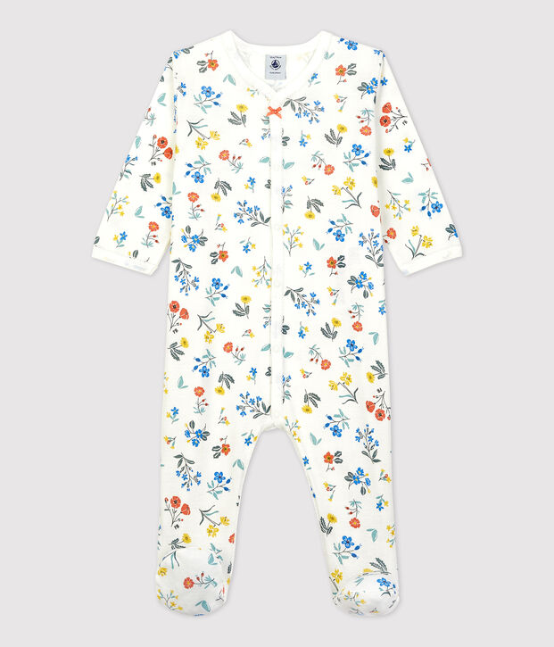 Babies' Floral Print Cotton Sleepsuit white/multicolor