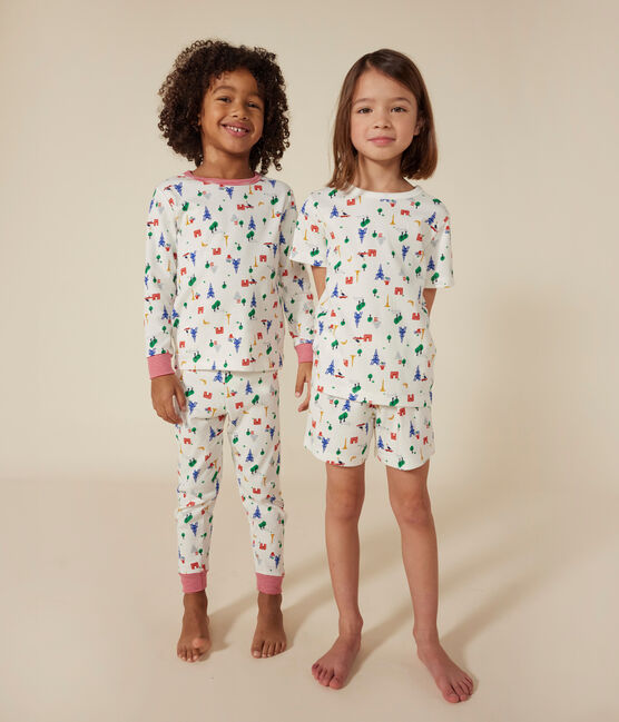 Children's Short Cotton Paris Print Pyjamas MARSHMALLOW white/MULTICO white
