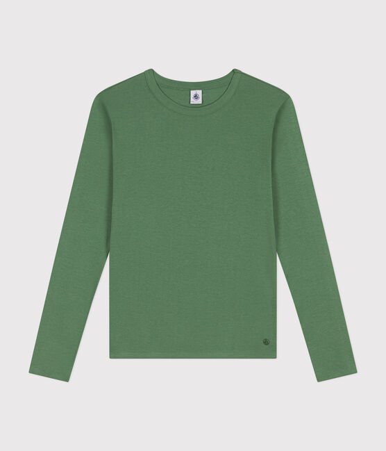 Women's plain rib knit long-sleeved Iconic T-shirt PALMERAIE green