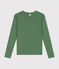 Women's plain rib knit long-sleeved Iconic T-shirt PALMERAIE green