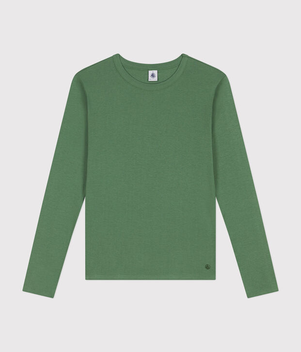 Women's plain rib knit long-sleeved Iconic T-shirt green