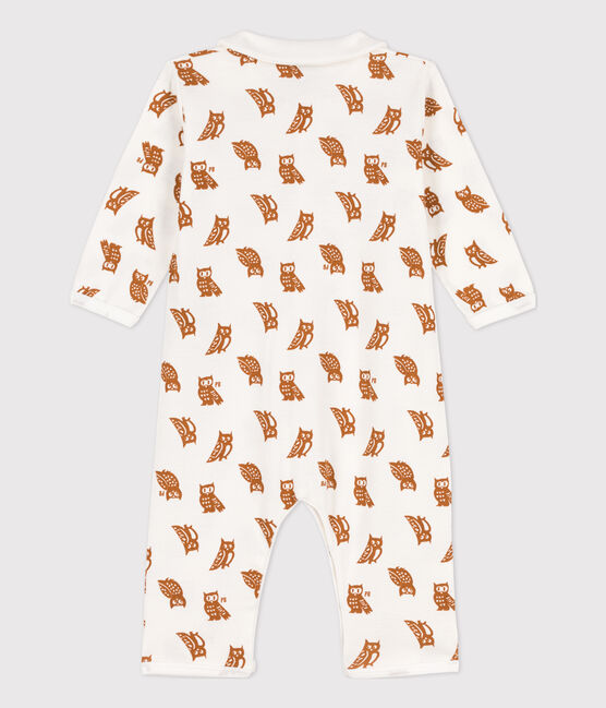 Babies' Owl Themed Footless Cotton Sleepsuit MARSHMALLOW white/ECUREUIL