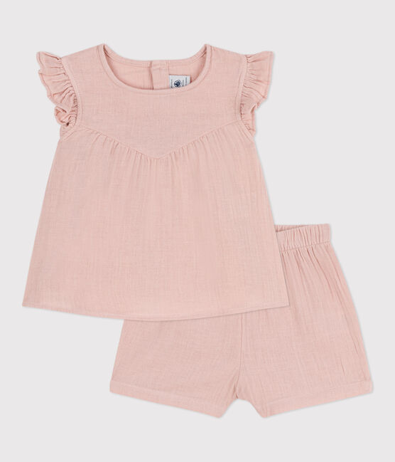 Babies' Plain Cotton Gauze Outfit Set SALINE pink
