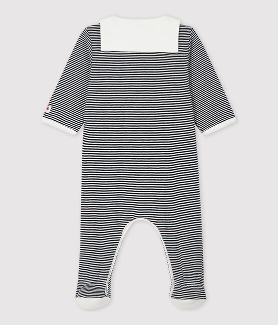 Babies' Stripy Organic Cotton Sleepsuit with Sailor Collar SMOKING blue/MARSHMALLOW white
