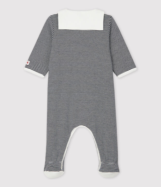 Babies' Stripy Organic Cotton Sleepsuit with Sailor Collar blue/white