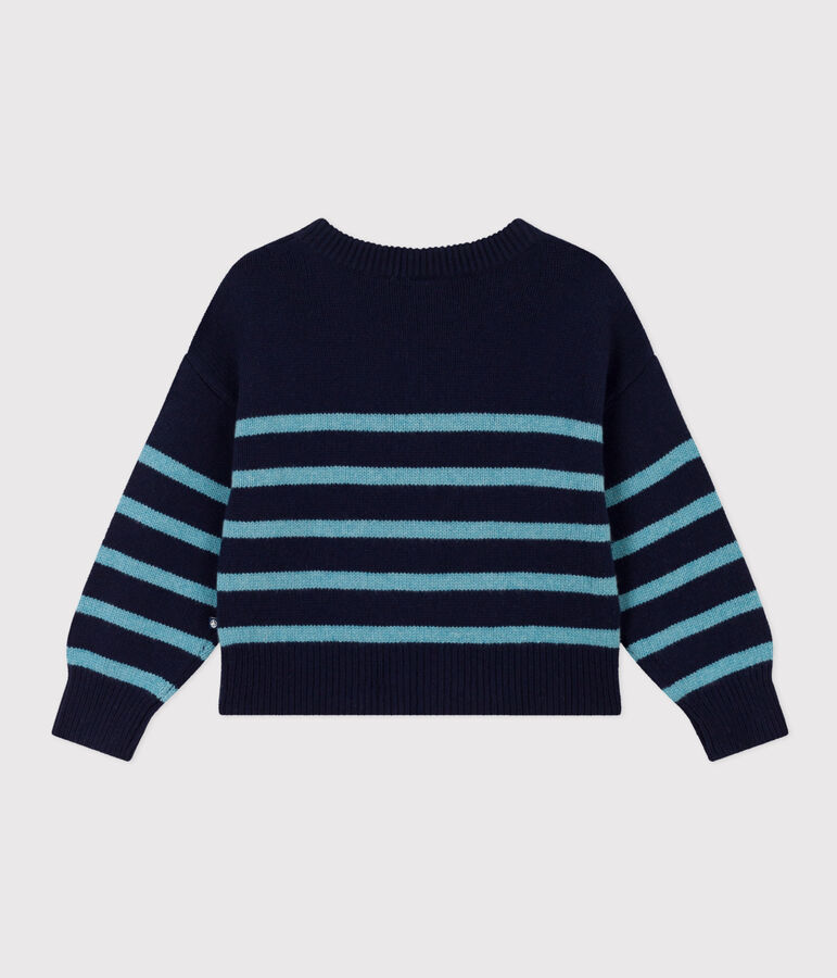Children's unisex stripy wool and cotton pullover blue/blue