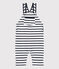 Babies' Stripy Thick Jersey Breton Dungarees MARSHMALLOW white/SMOKING blue