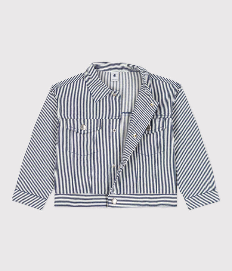 Girls' Stripy Cotton Jacket blue/white