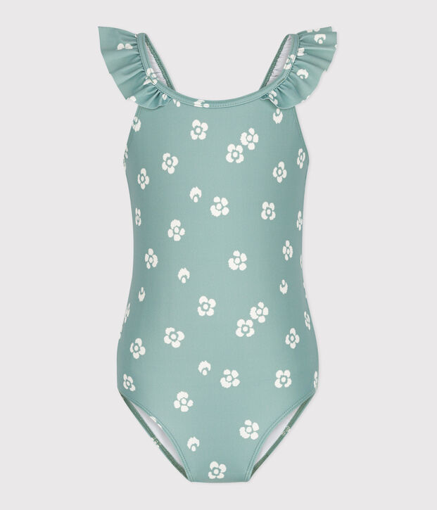 Children's one-piece floral swimsuit green/white