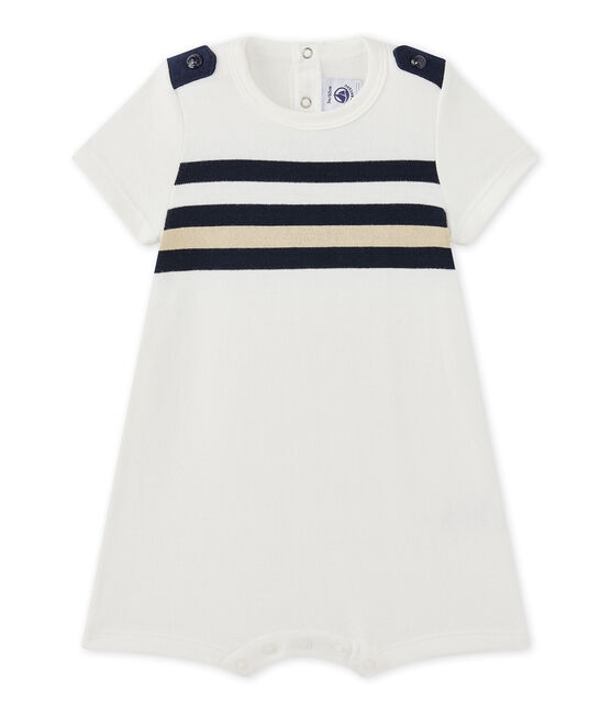 Baby boy's short-sleeved striped romper MARSHMALLOW white/MULTICO white