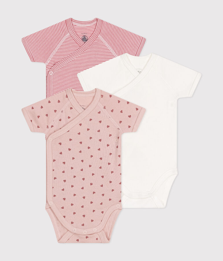 Babies' short-sleeved wrapover cotton bodysuits - 3-Pack multicolor