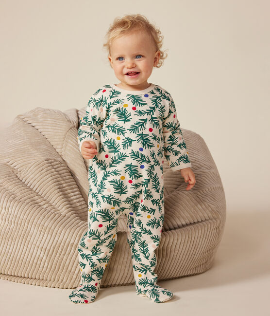 Babies' Christmas tree print pyjamas in brushed fleece AVALANCHE white/MULTICO