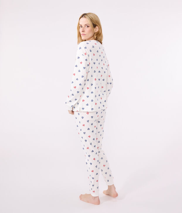 Women's cotton heart print pyjamas white/multicolor