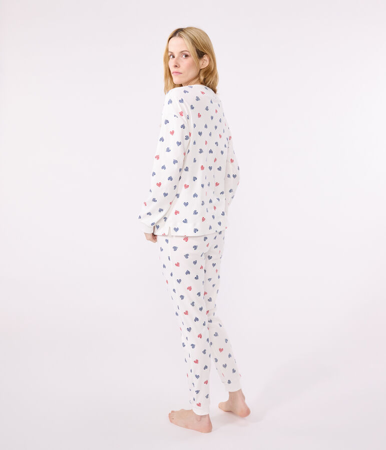 Women's cotton heart print pyjamas white/multicolor