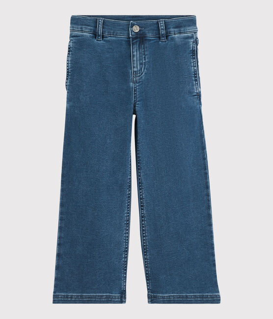 Girls' Organic Denim Flared Trousers DENIM BLEU DELAVE blue