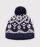 Babies' wool and cotton jacquard beanie with a fleece lining blue/ecru/red