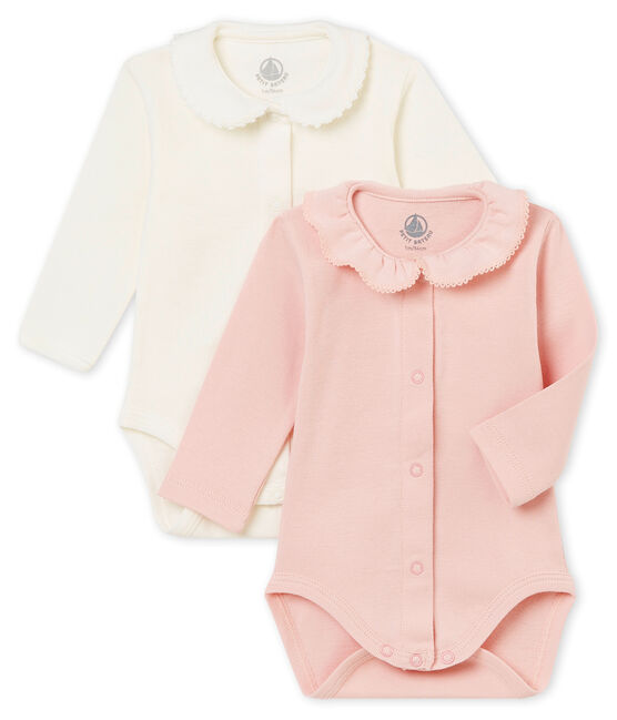 Set of 2 baby girl's bodysuits with collar variante 1