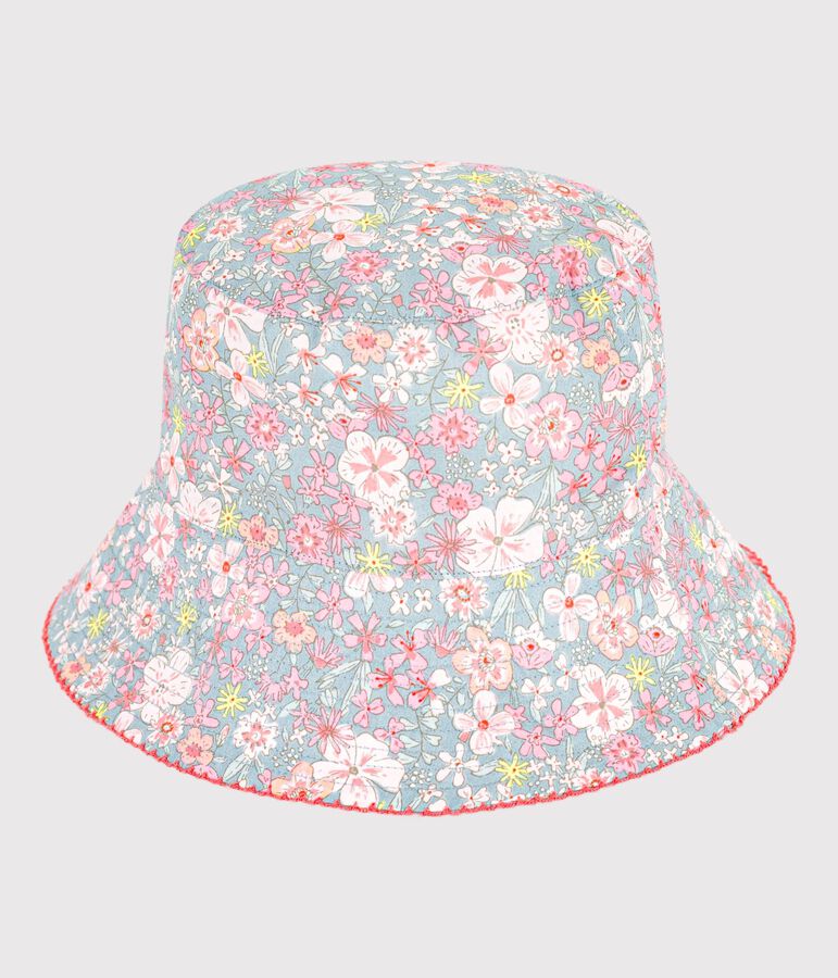Children's floppy sun hat in floral-print poplin blue/multicolor