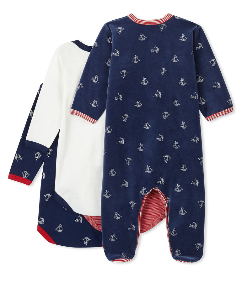Baby Boys' Sleepsuit Set - Velour Sleepsuit and Long-Sleeved Ribbed Bodysuits multicolor