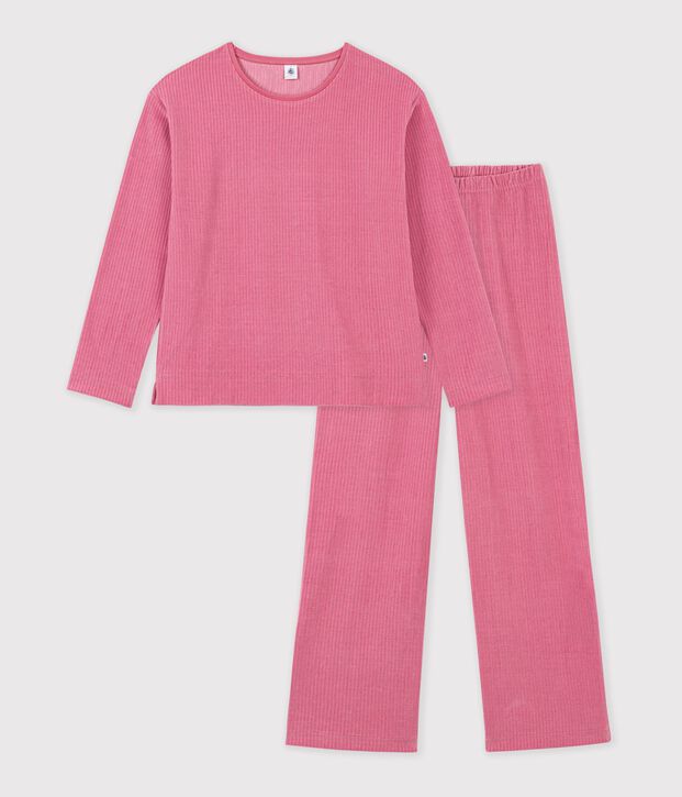Women's plain ribbed velour pyjamas pink