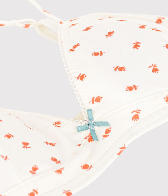 Girls' Flower Cotton and Elastane Padded Bra MARSHMALLOW white/MULTICO white