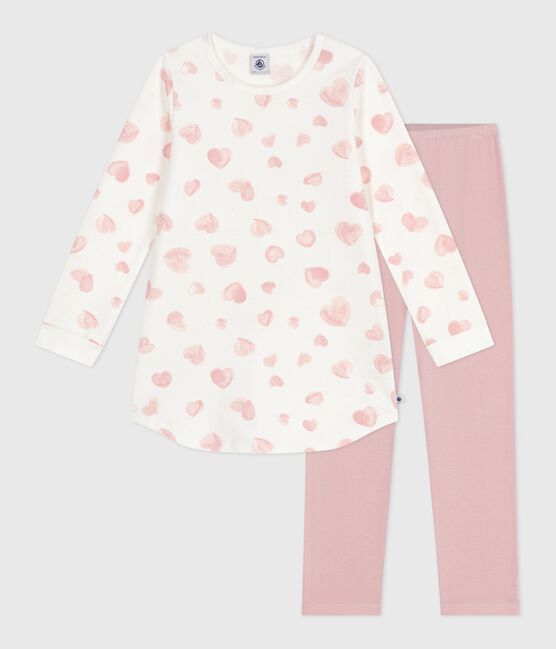 Children's heart print brushed fleece nightdress and leggings JOLI pink/MULTICO white