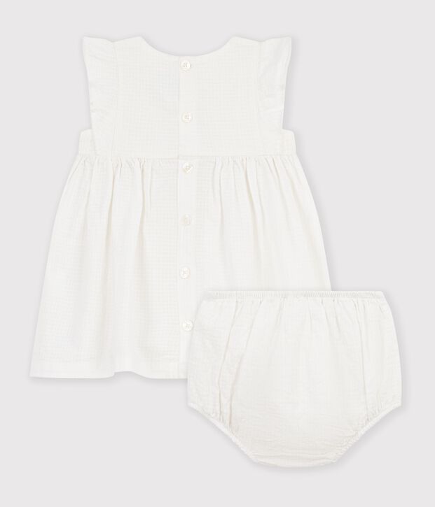 Babies' short-sleeved plain cotton dress white