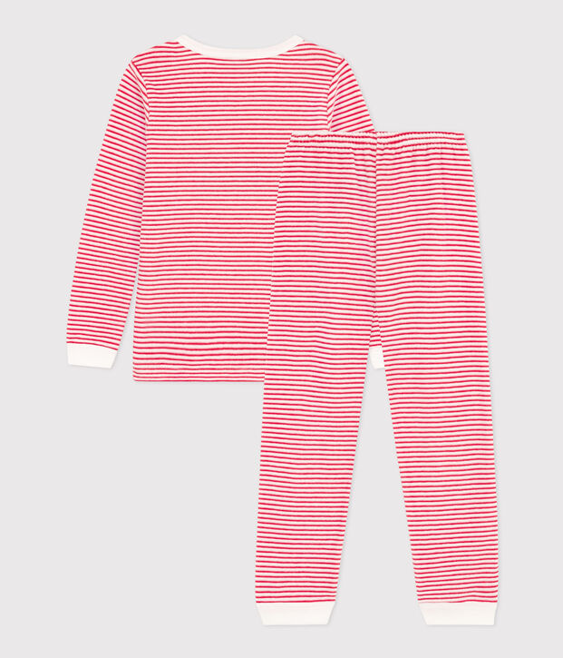 Children's Unisex Striped Velour Pyjamas white/red