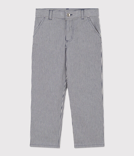 Boys' Stripy Cotton Trousers MEDIEVAL blue/MARSHMALLOW white