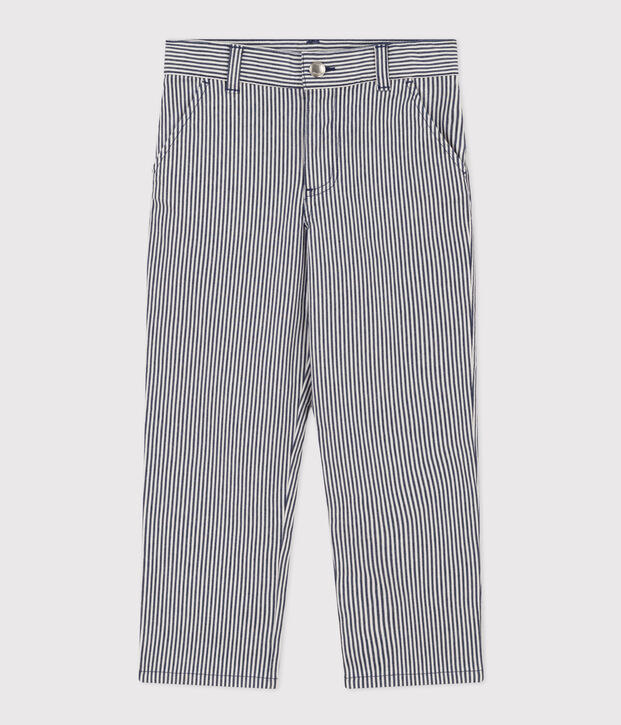 Boys' Stripy Cotton Trousers blue/white