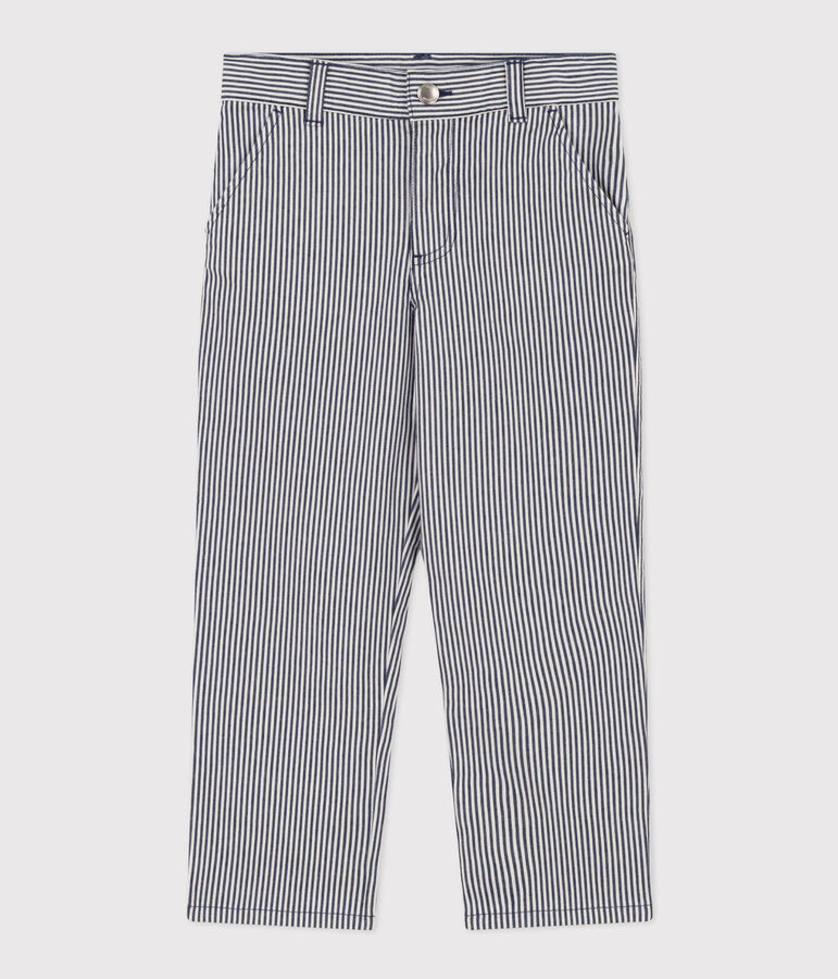 Boys' Stripy Cotton Trousers blue/white