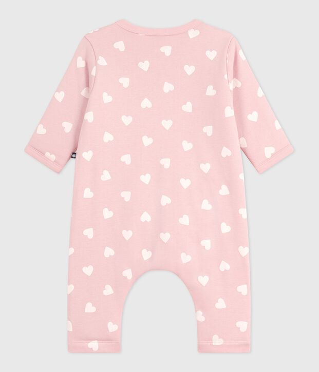 Babies' padded heart-print cotton playsuit. pink/ecru