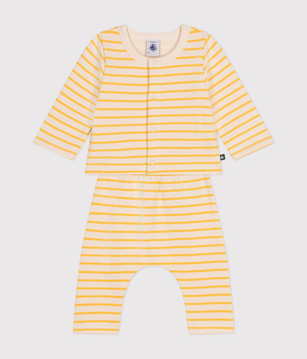 Babies' two-piece set in brushed fleece Ecru/yellow
