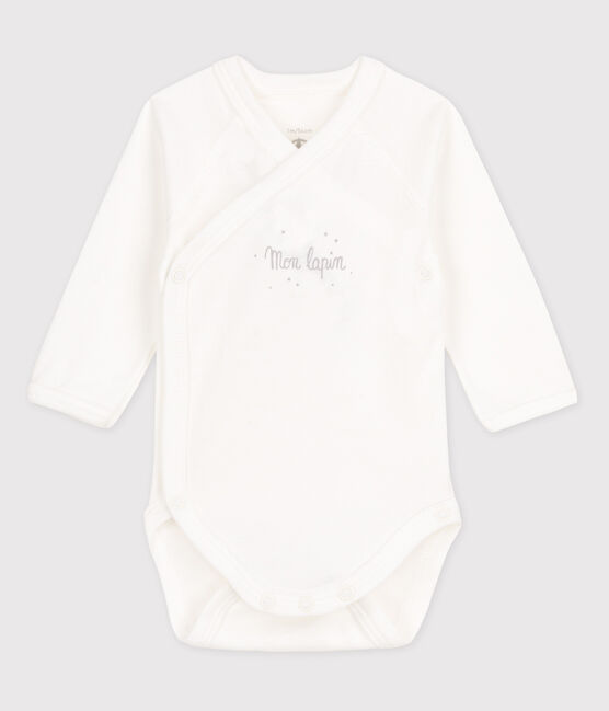 Baby Girls' Short-Sleeved Wrapover Bodysuit MARSHMALLOW white
