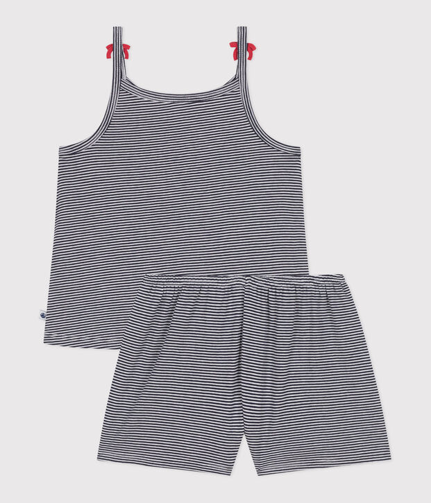 Children's short stripy strappy pyjamas blue/white