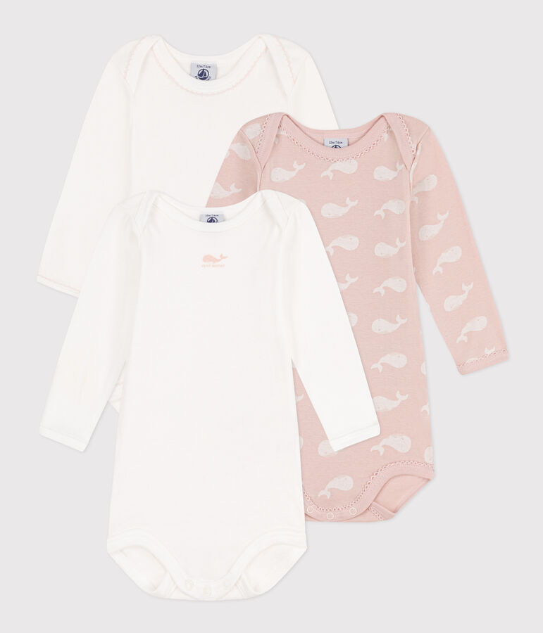 Babies' Long-Sleeved Pink Cotton Whale Themed Bodysuits - 3-Pack multicolor
