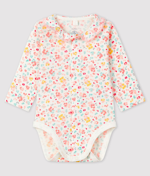 Baby Girls' Floral Ribbed Bodysuit with Collar white/multicolor