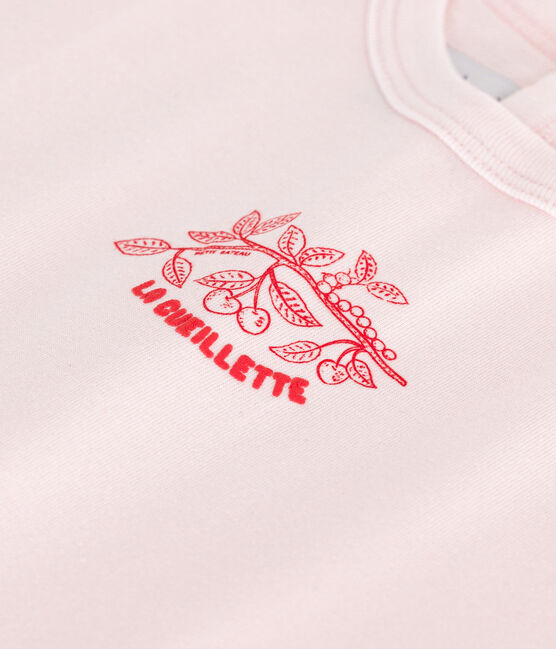 Babies' short-sleeved plain cotton T-shirt FLEUR pink